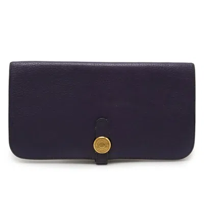 Pre-owned Hermes Purple Taurillon Clemence Leather Long Wallet (bi-fold) ()