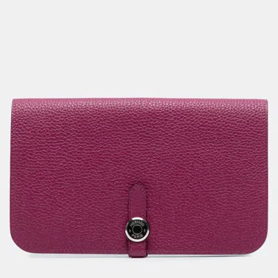 Pre-owned Hermes Purple Togo Dogon Duo Wallet Gm