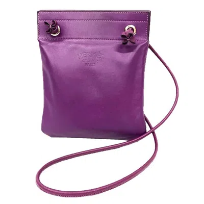 Pre-owned Hermes Purple Ultra Violet Leather Pochette Shoulder Bag ()