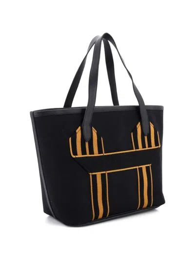 Pre-owned Hermes Pursangle Canvas With Leather Tote Bag In Black