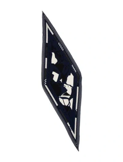 Pre-owned Hermes Puzzle Ii Bandana Mini Losange Cashmere Scarf In Blue