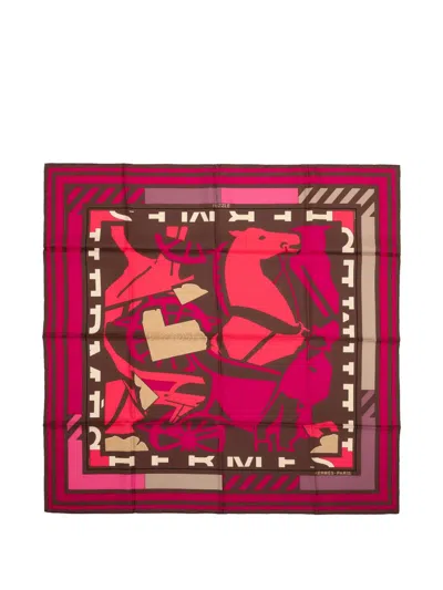 Pre-owned Hermes Puzzle Printed Scarf In Brown