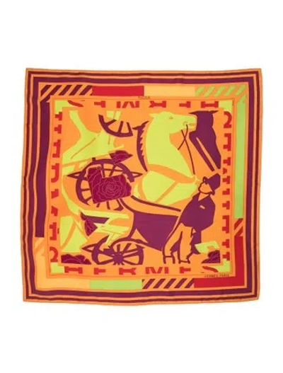 Pre-owned Hermes Puzzle Silk Scarf In Orange