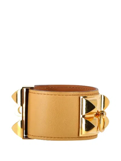 Pre-owned Hermes Pyramid Leather Bracelet In Neutral