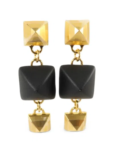 Pre-owned Hermes Pyramid-stud Drop Earrings In Gold