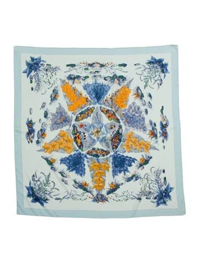 Pre-owned Hermes Pythagore Cashmere Shawl In Blue