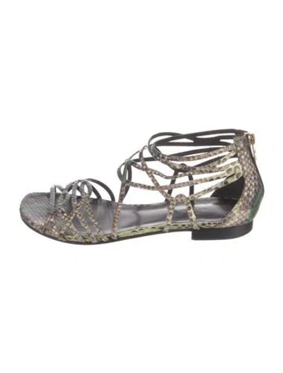Pre-owned Hermes Python Animal Print Gladiator Sandals In Green