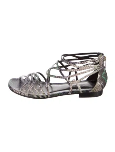 Pre-owned Hermes Python Animal Print Gladiator Sandals In Multi