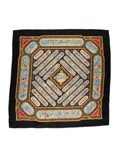 Pre-owned Hermes Qalamdan Silk Scarf In Black