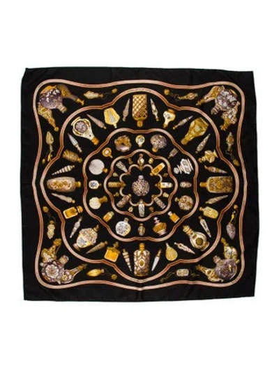 Pre-owned Hermes Qu' Importe Le Flacon Silk Scarf In Black