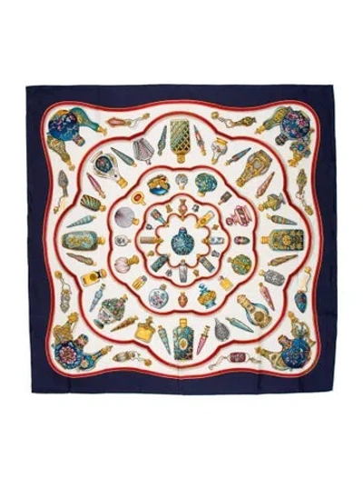 Pre-owned Hermes Qu Importe Le Flacon Silk Scarf In Blue