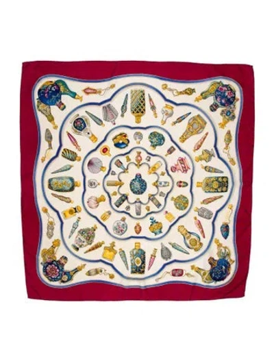Pre-owned Hermes Qu' Importe Le Flacon Silk Scarf In Red