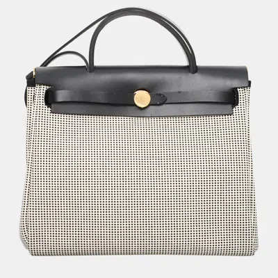 Pre-owned Hermes Quadrille Canvas Herbag Zip 31 Bag In Black