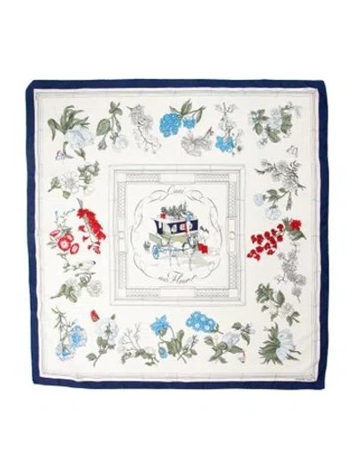 Pre-owned Hermes Quai Aux Fleurs Silk Scarf In White