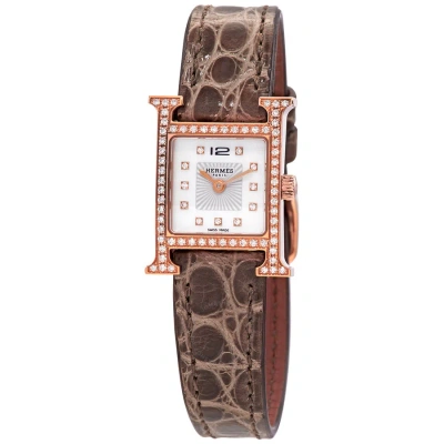 Pre-owned Hermes Quartz Diamond Silver Dial Ladies Watch 041670ww00 In Brown / Gold / Rose / Rose Gold / Silver