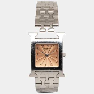 Pre-owned Hermes Quartz Heure H Watch 24 X 29 Mm In Brown