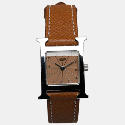 Pre-owned Hermes Quartz Heure H Watch In Brown