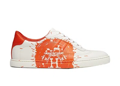 Pre-owned Hermes Quicker Splash (women's) Sneakers In White/orange In Multi