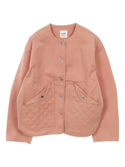 Pre-owned Hermes Quilted-panel Buttoned Jacket In Pink