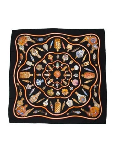 Pre-owned Hermes Qu'importe Le Flacon Silk Scarf In Black