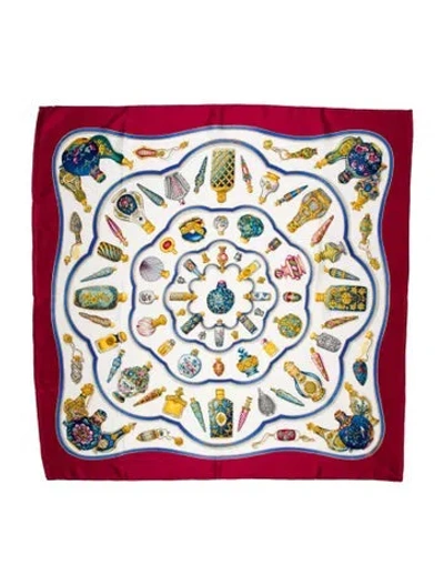 Pre-owned Hermes Qu'importe Le Flacon Silk Scarf In Red