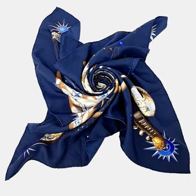 Pre-owned Hermes Quintessence Navy Blue Silk Scarf