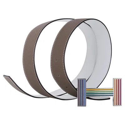 Pre-owned Hermes Quizz Rainbow Buckle Belt H Constance 38 Mm White And Etoupe Epsom 90