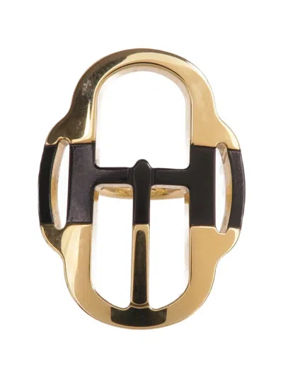 Pre-owned Hermes Quizz Scarf Ring In Gold