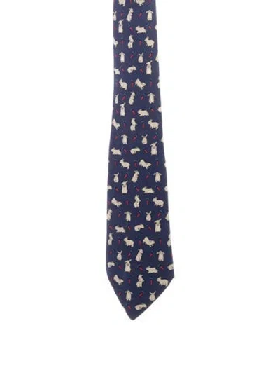 Pre-owned Hermes Hermès Rabbit Print Silk Tie