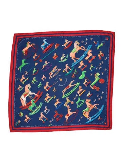 Pre-owned Hermes Raconte-moi Le Cheval Silk Scarf In Blue