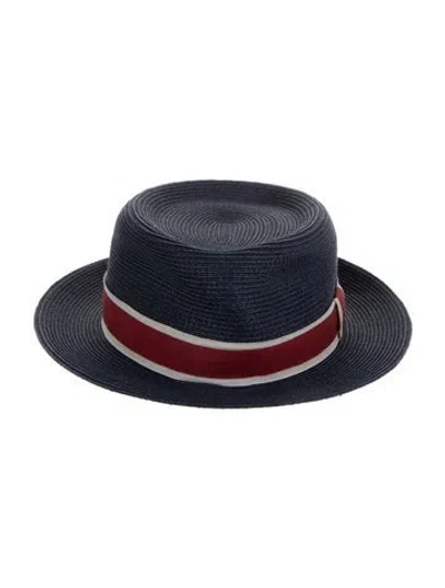 Pre-owned Hermes Raffia Fedora In Blue