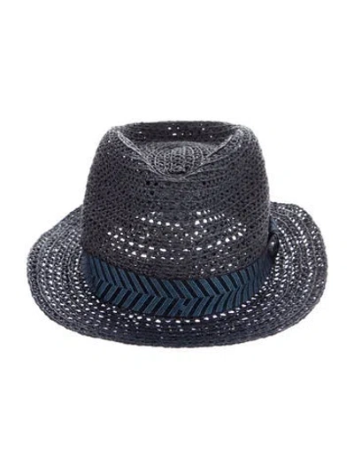Pre-owned Hermes Raffia Fedora In Blue
