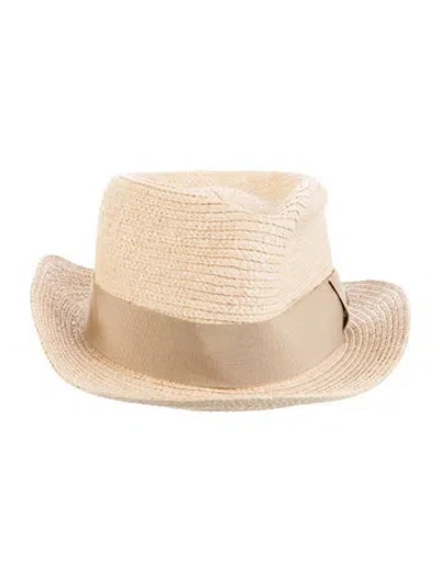 Pre-owned Hermes Raffia Fedora Hat In Neutral