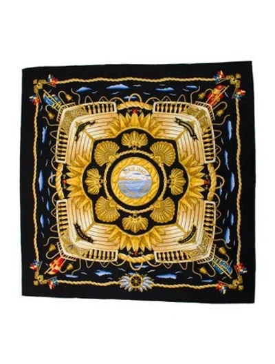 Pre-owned Hermes Railing Silk Scarf In Black