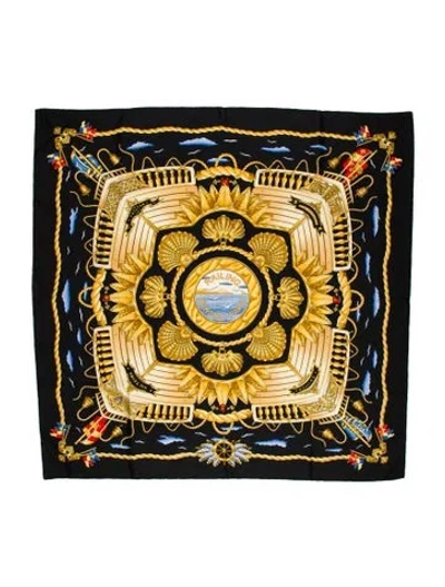 Pre-owned Hermes Railing Silk Scarf In Black