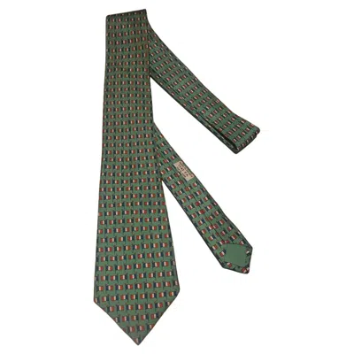 Pre-owned Hermes Rare Hermès French Flag Silk Tie In Gray