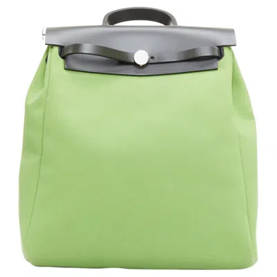 Pre-owned Hermes Rare  Herbag A Dos Vert Criquet Green Black Canvas Palladium Backpack