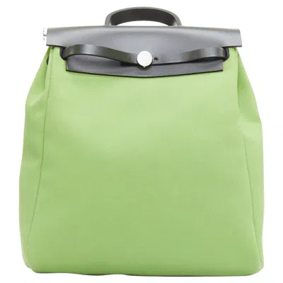 Pre-owned Hermes Rare  Herbag A Dos Vert Criquet Green Black Canvas Palladium Backpack