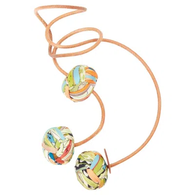 Pre-owned Hermes Rare  Silk Et Cuir Pompons Bag Charm Pompom Leather Cord Handbag Charm In Sand