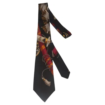 Pre-owned Hermes Rare Hermès Spades Silk Tie In Black