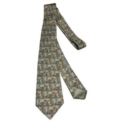 Pre-owned Hermes Rare Hermès Swans Silk Tie In Gray