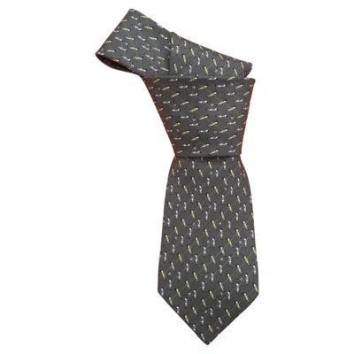Pre-owned Hermes Rare Hermès Tie Baby Foot Table Soccer Print In Silk In Gray