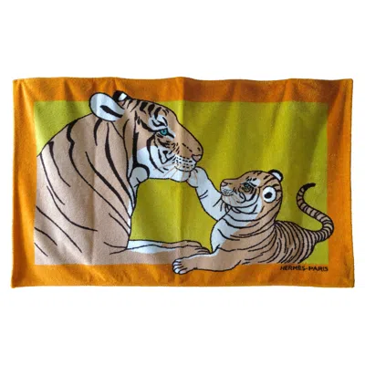 Pre-owned Hermes Rare Vintage Hermès Cotton Beach Towel By Robert Dallet, 150x90 Cm In Brown