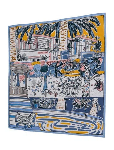 Pre-owned Hermes Rayures D'ete Cashmere Shawl In Blue