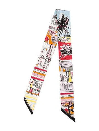 Pre-owned Hermes Rayures D'ete Silk Twilly Scarf In White