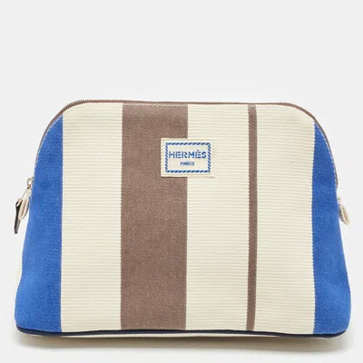 Pre-owned Hermes Rayures Rocabar Stripe Canvas Bolide Medium Travel Pouch Bag In Multi