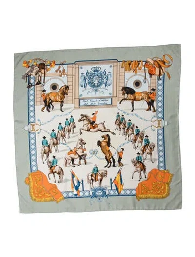 Pre-owned Hermes Real Escuela Andaluza Del Arte Equestre Silk Scarf In Green