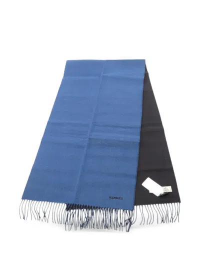 Pre-owned Hermes Recto Verso Fringed Scarf In Blue