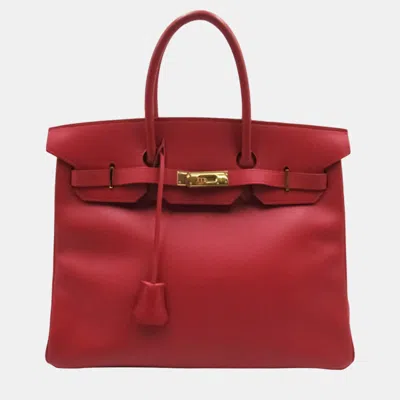 Pre-owned Hermes Red 1996 Courchevel Birkin 35