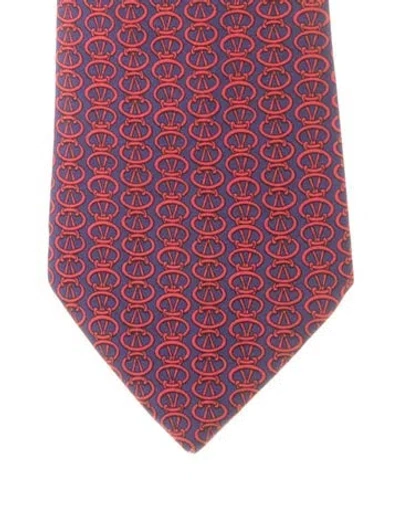 Pre-owned Hermes Red And Blue Silk  Tie